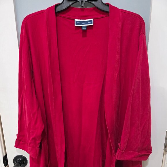 Karen Scott 2X Plus Size Red Cotton Open Front Cardigan Sweater Jacket - Picture 1 of 12